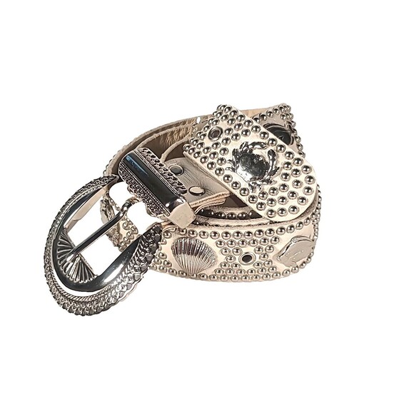 Vintage Sand Castle New York Silver Sea Life Leather Studded Belt Italy 41\